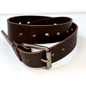 Dickies men's Brown Leather Belt silver toned buckle size 32